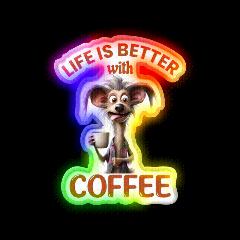 Life Is Better With A Coffee Dog Cafe Led Neon Sign Espresso Bar Art Rgb Color