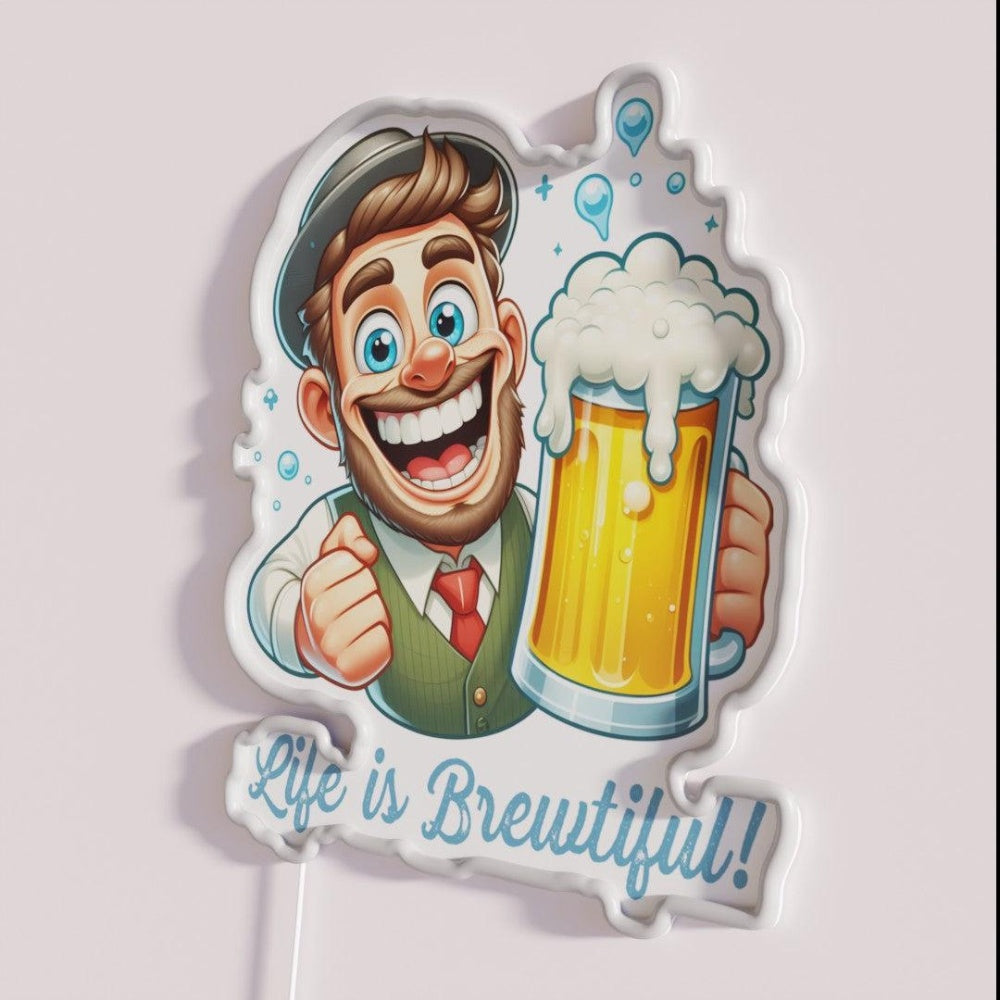 Life Is Brewtiful Rgb Led Neon Sign - Neon sign mounted on wall in room