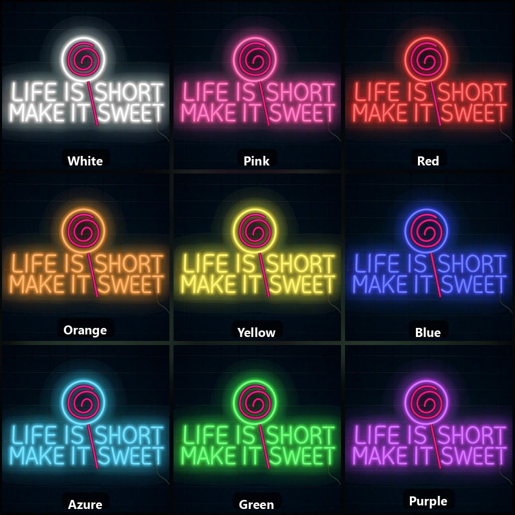 Life Short Make Sweet LED Neon Sign Home Garage Wall Decoration color grid