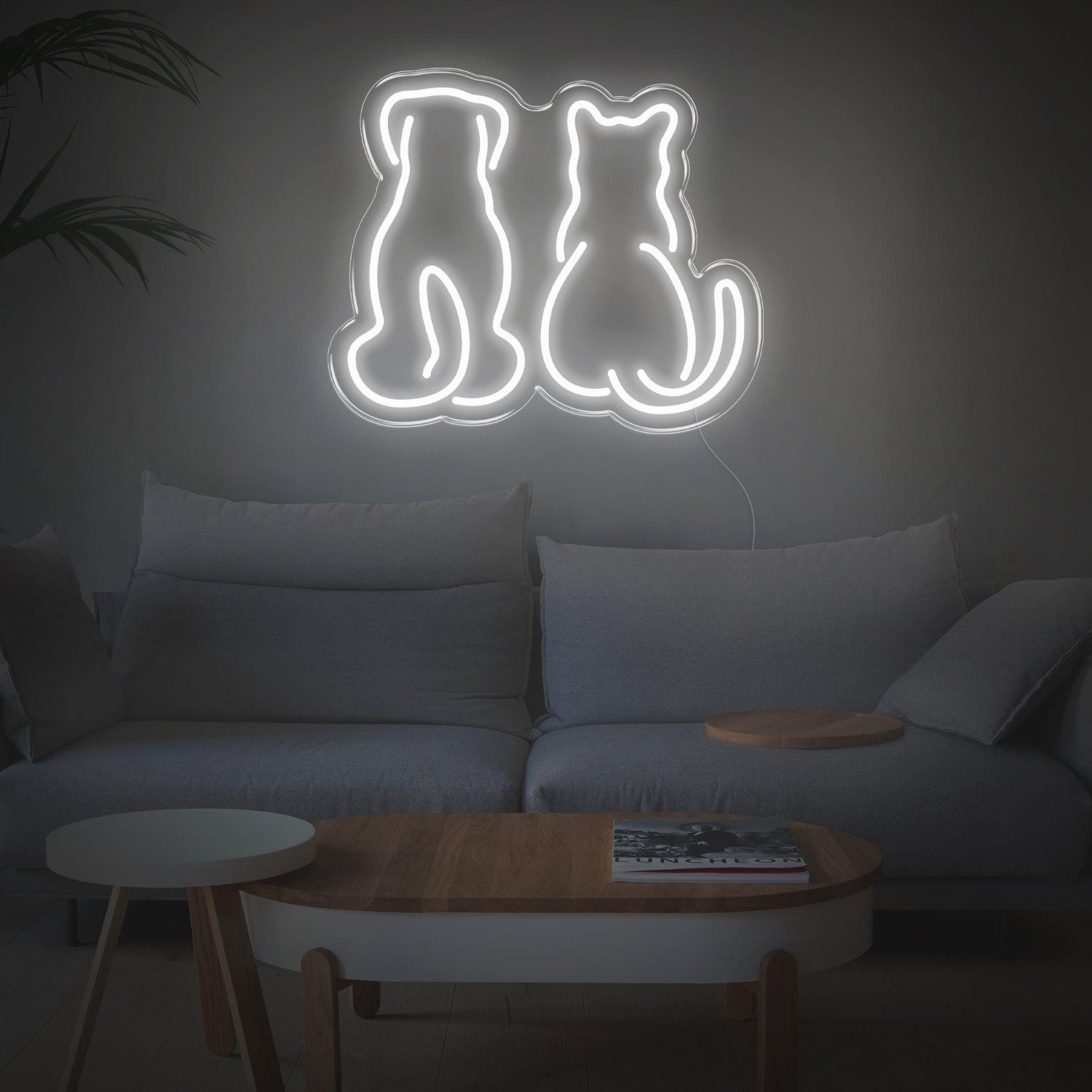 Light Blue Dog And Cat Silhouette Led Neon Sign For Home Decor | Shineneon