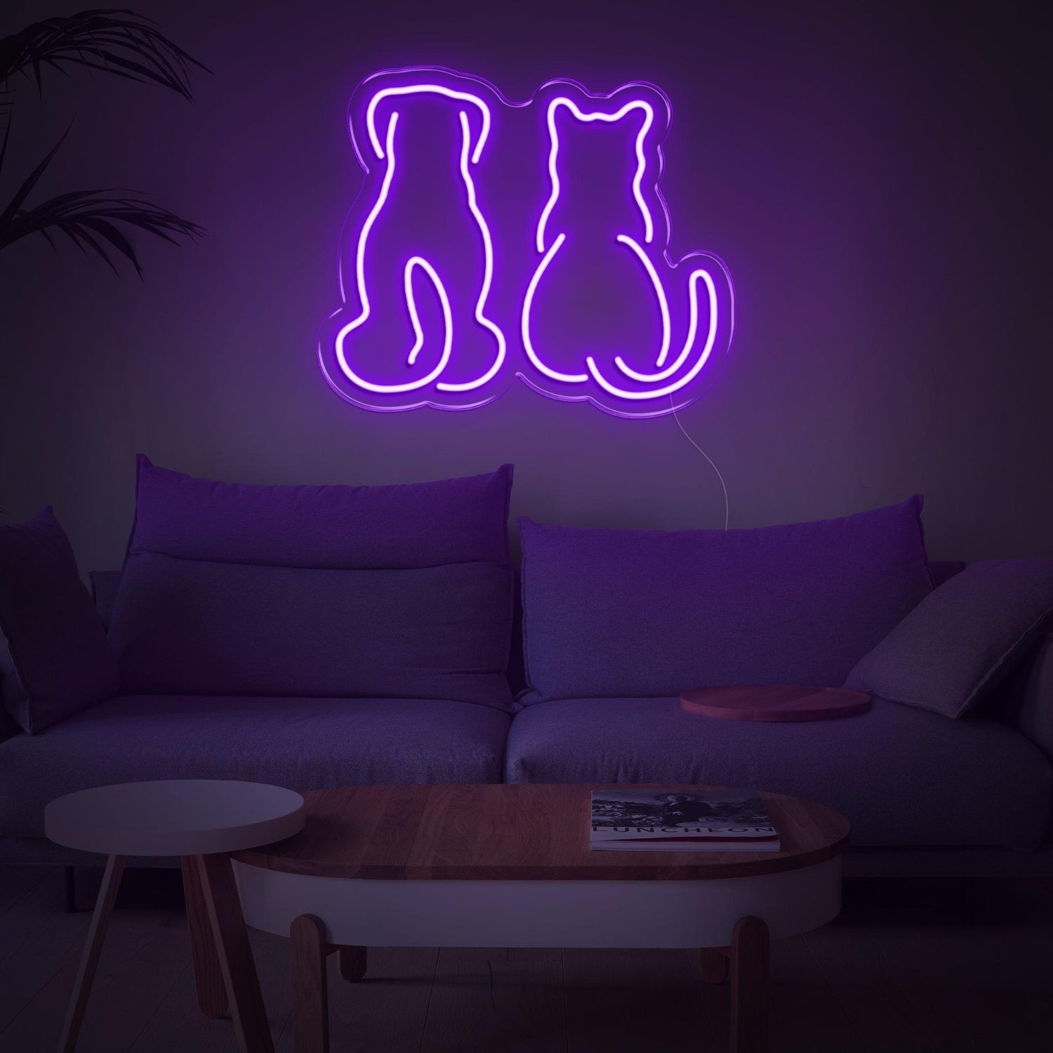 Light Blue Dog And Cat Silhouette Led Neon Sign For Home Decor | Shineneon