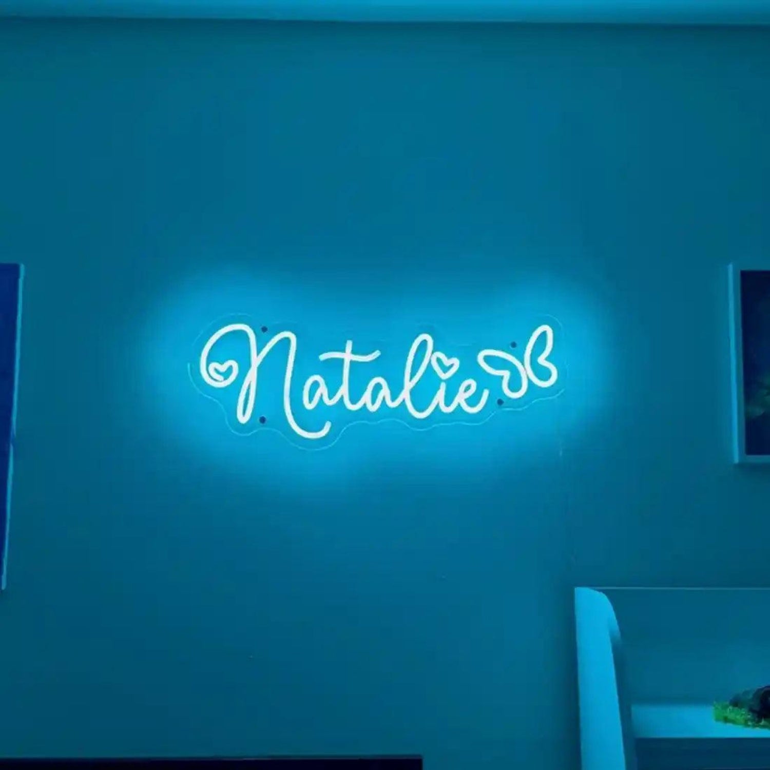 Light Blue Natalie Heart Accents LED Neon Sign for Bedroom Decor | Shineneon