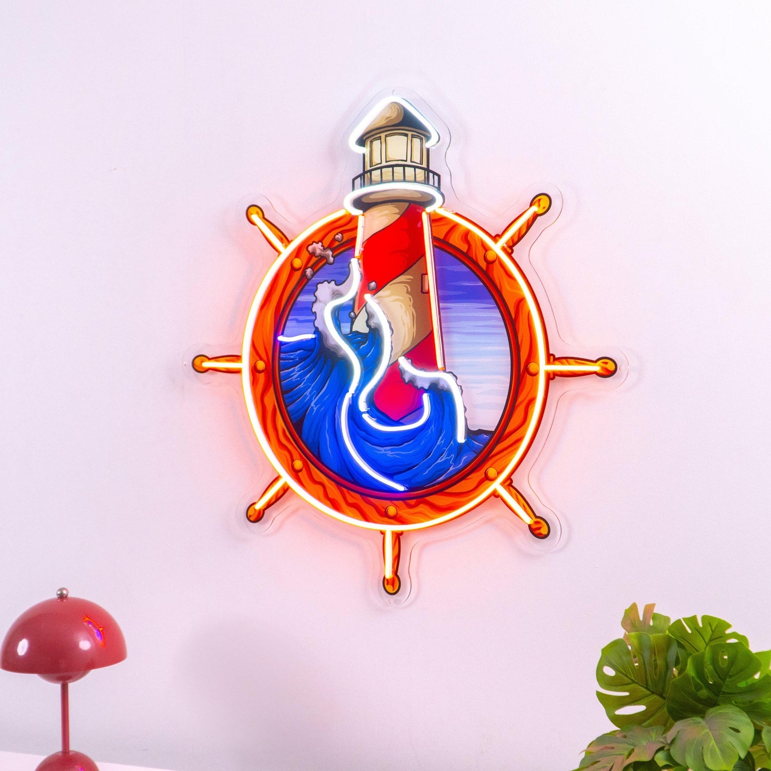 Lighthouse Anchor Waves Navy Blue Amber Uv Printed Led Neon Sign For Home Bar Decor | Shineneon