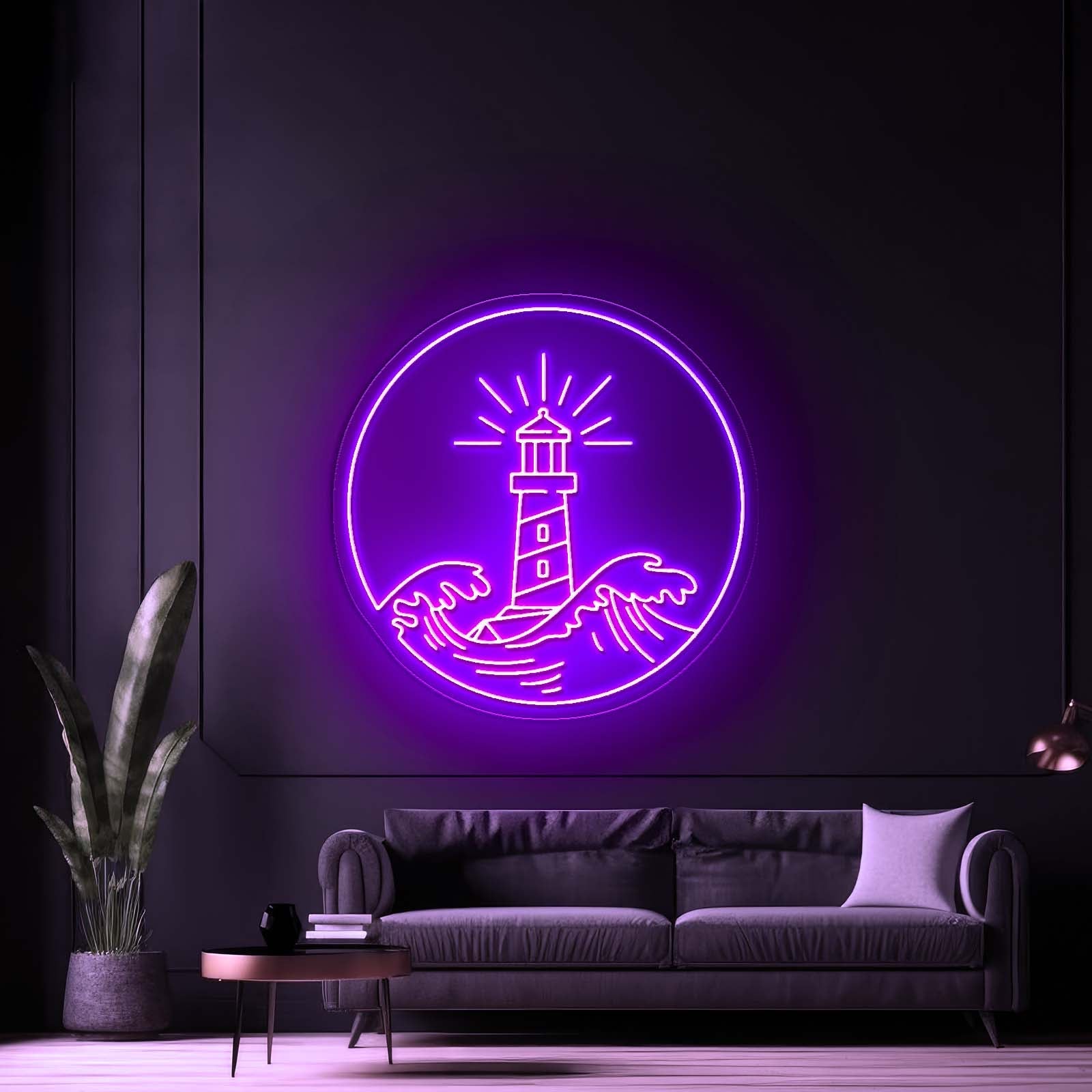 Lighthouse Neon Sign Wave Sunset Neon Sign Neon Sign Wall Art - Shineneon