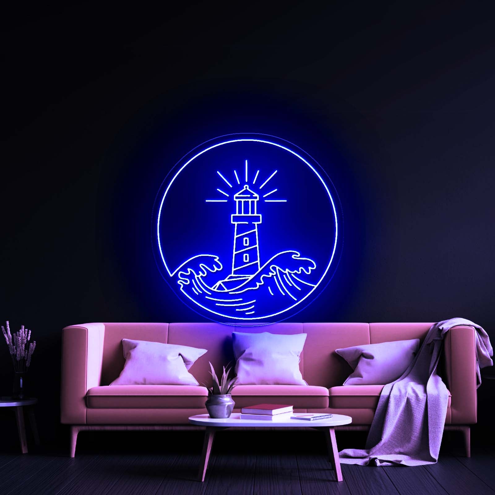 Lighthouse Neon Sign Wave Sunset Neon Sign Neon Sign Wall Art