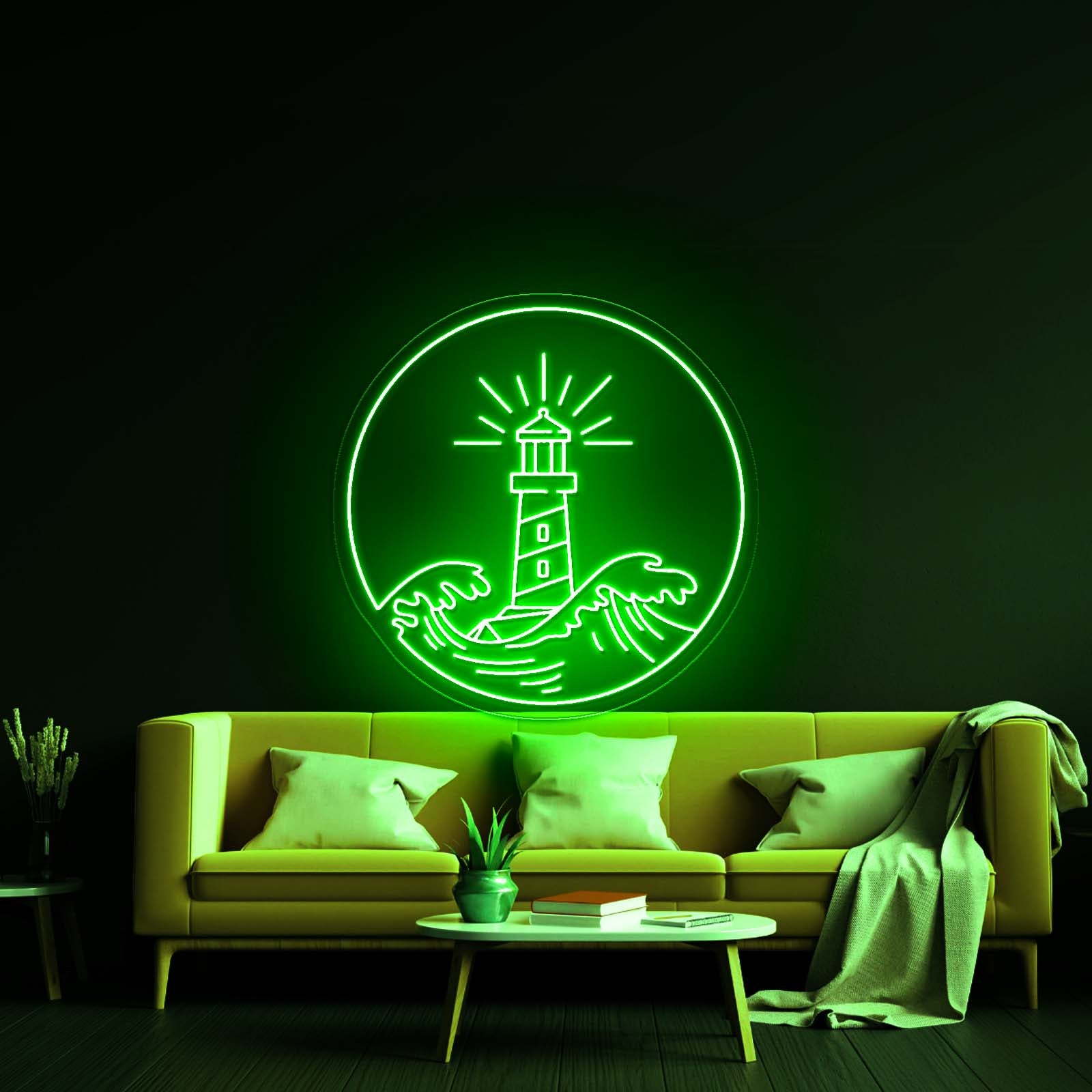 Lighthouse Neon Sign Wave Sunset Neon Sign Neon Sign Wall Art