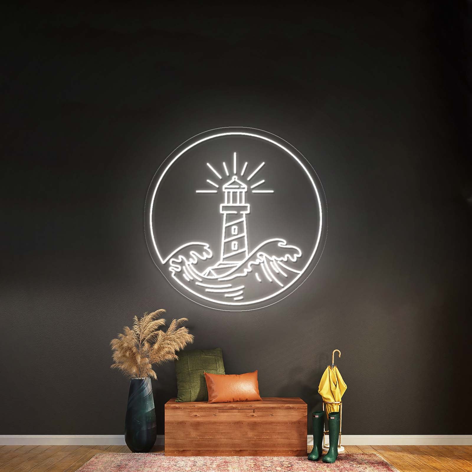 Lighthouse Neon Sign Wave Sunset Neon Sign Neon Sign Wall Art