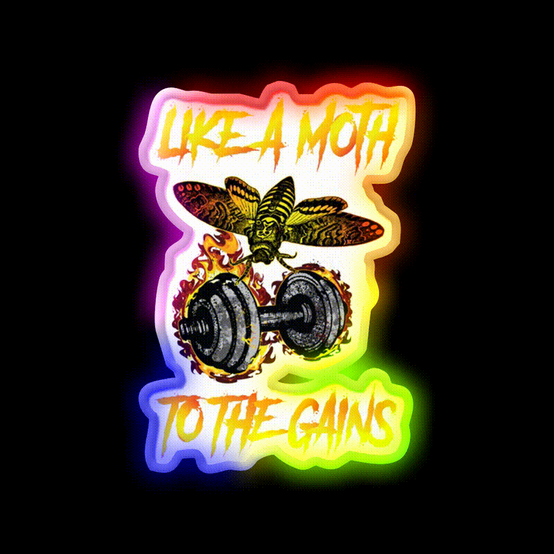 Like A Moth To The Gains Gym Fitness Led Neon Sign Rgb Color - LED neon sign close-up detail