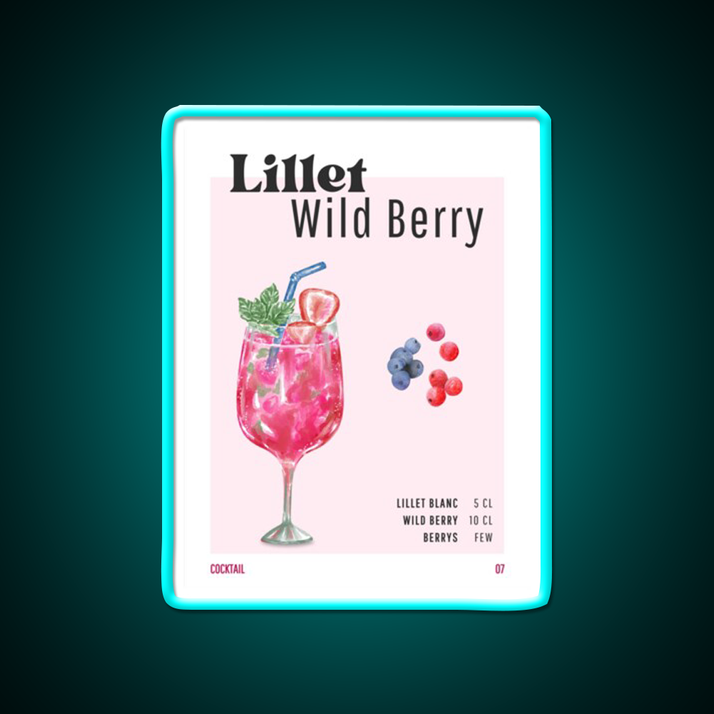 Lillet Wild Berry Cocktail Bar Decor Led Neon Sign Rgb Color - Size and dimension reference