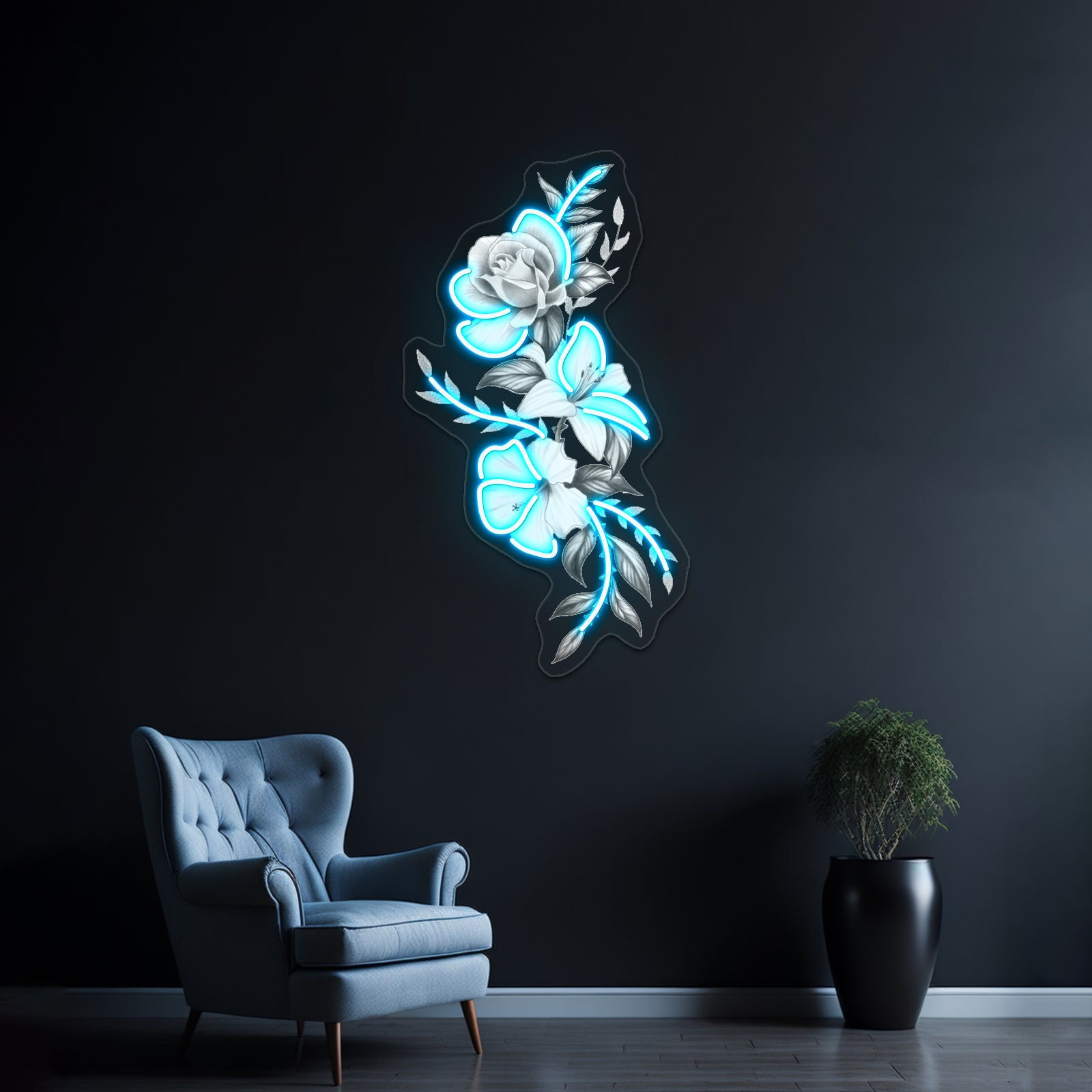 Lily Rose And Hibiscus Floral Tattoo Design Wall Artwork Neon Signs | Shineneon