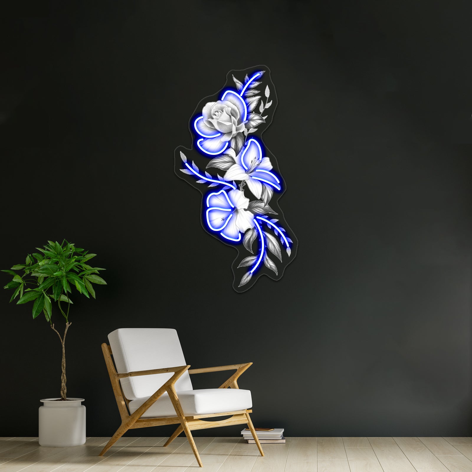 Lily Rose And Hibiscus Floral Tattoo Design Wall Artwork Neon Signs | Shineneon