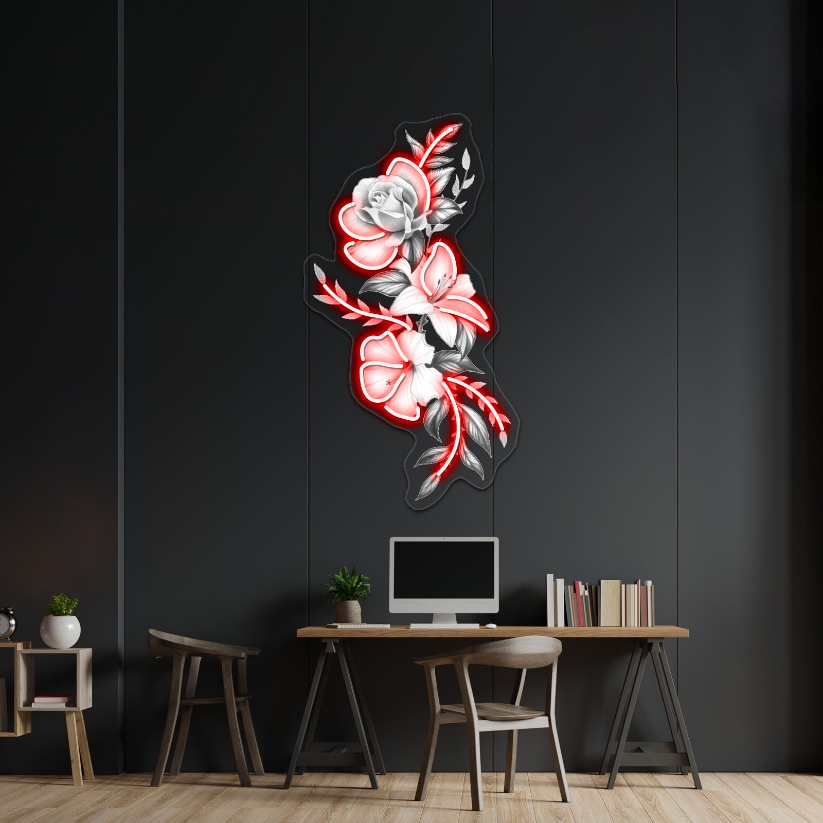 Lily Rose And Hibiscus Floral Tattoo Design Wall Artwork Neon Signs | Shineneon