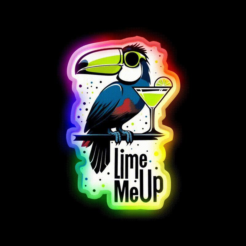 Lime Me Up Cool Tropical Toucan With Cocktail Man Cave Bar Led Neon Sign Rgb Color