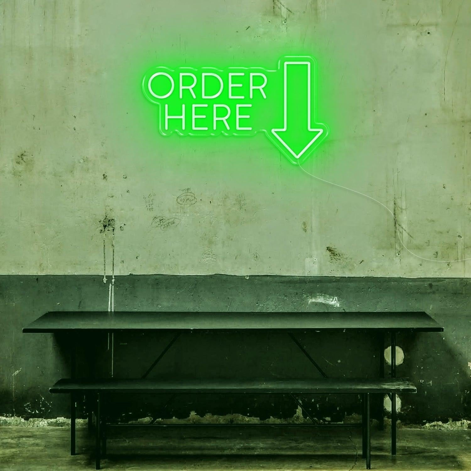 Lime Order Here Arrow Led Neon Sign For Industrial Retro Cafe Bar Wall Decor | Shineneon