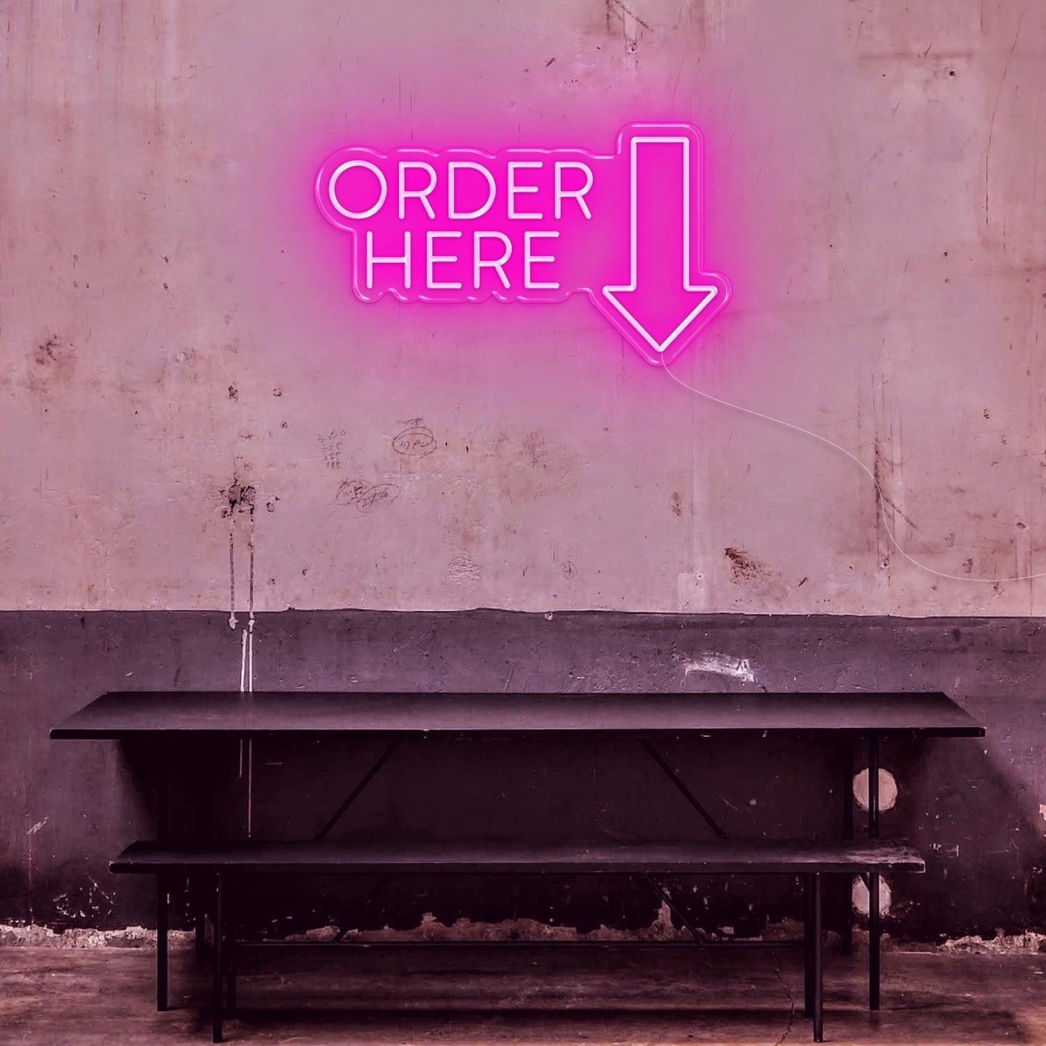 Lime Order Here Arrow Led Neon Sign For Industrial Retro Cafe Bar Wall Decor | Shineneon