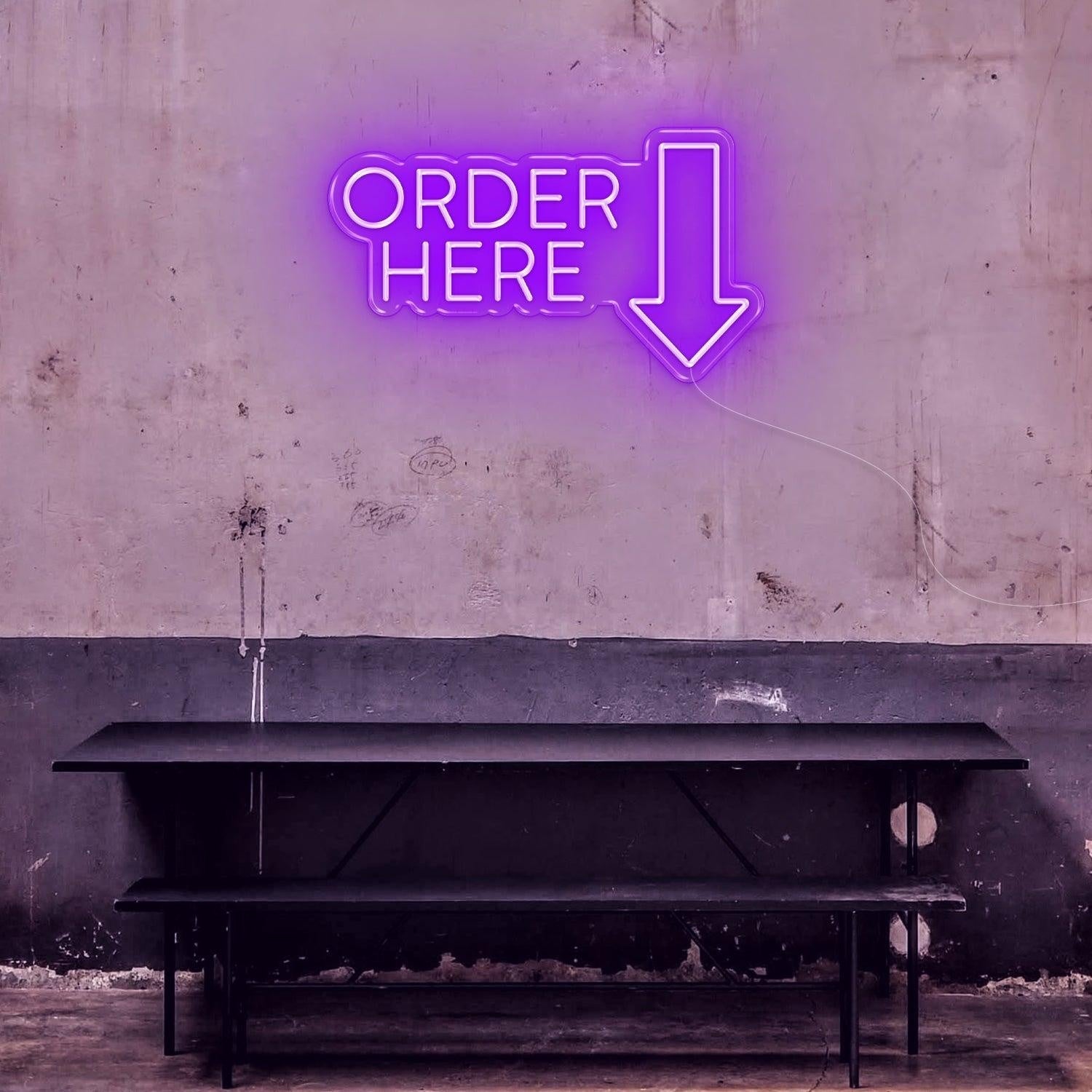 Lime Order Here Arrow Led Neon Sign For Industrial Retro Cafe Bar Wall Decor | Shineneon