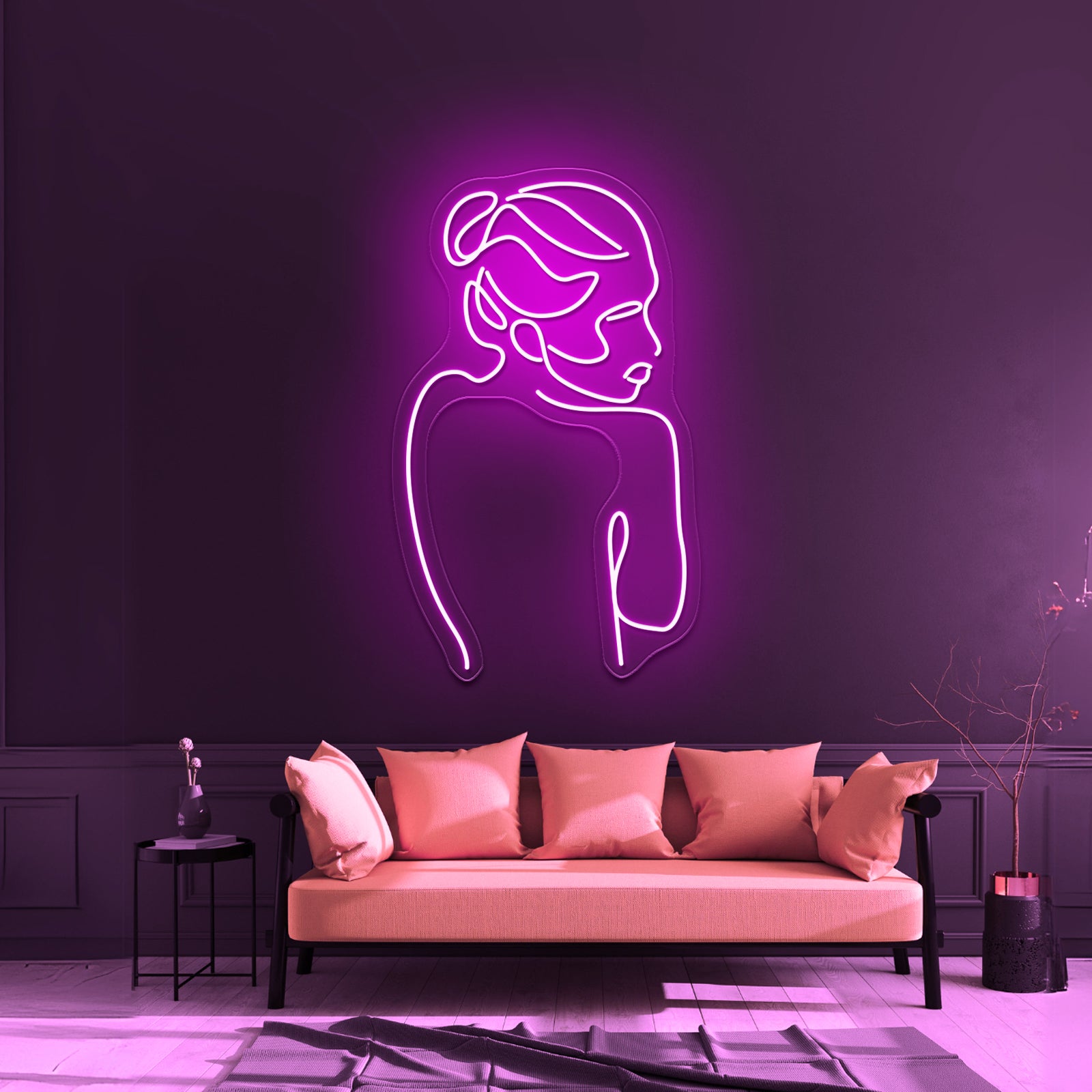 Line Art Woman With Branch With Leaves Drawing Woman Wall Artwork Neon Signs | Shineneon