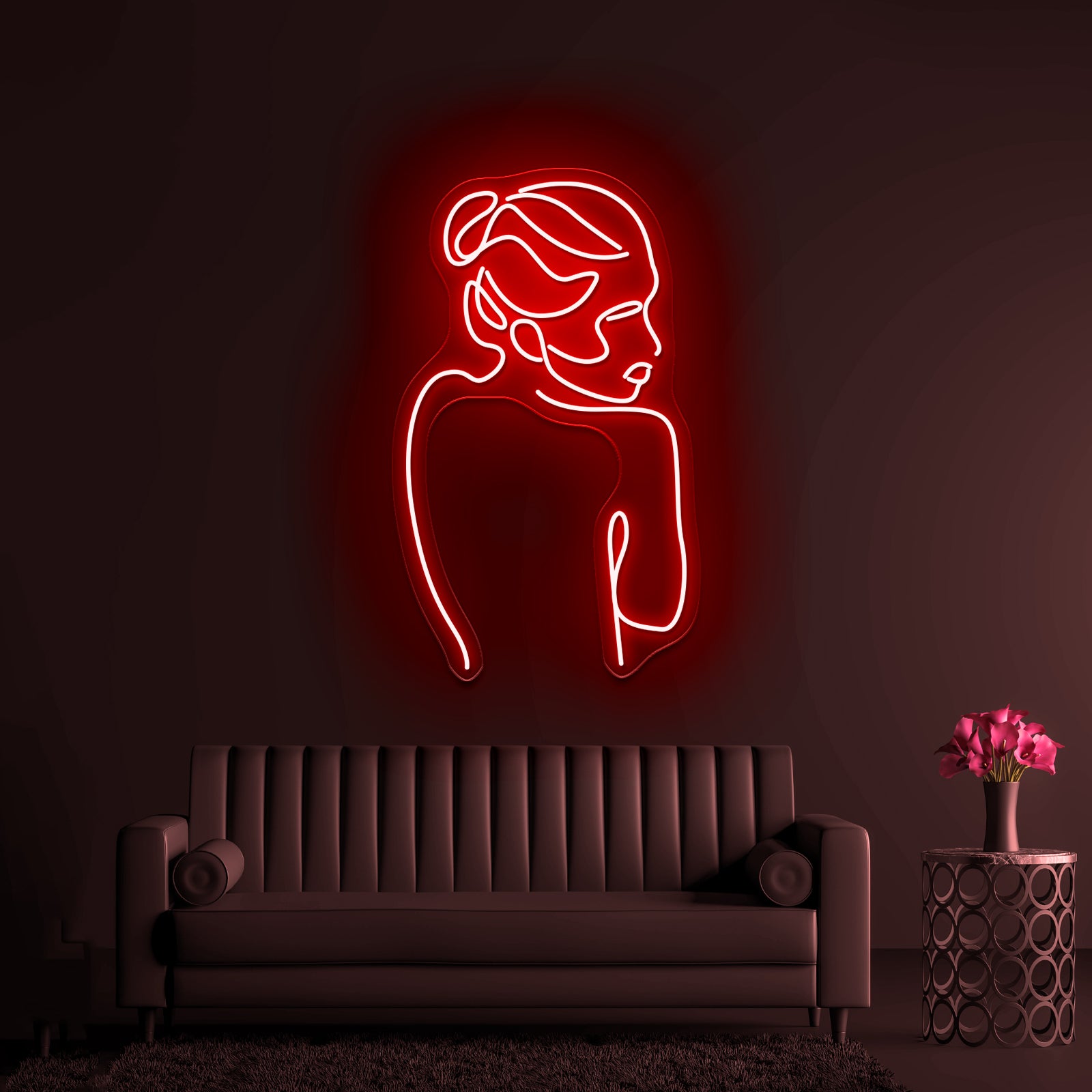 Line Art Woman With Branch With Leaves Drawing Woman Wall Artwork Neon Signs | Shineneon