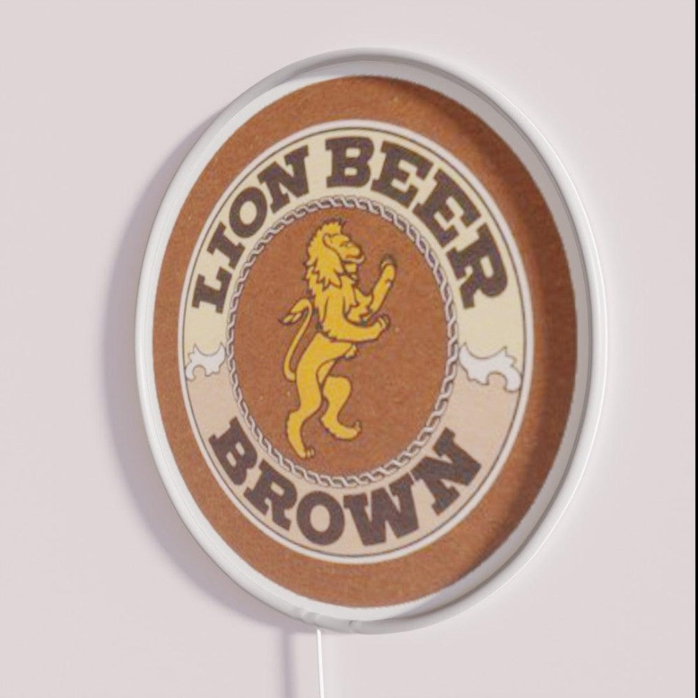 Lion Brown Beer Coaster Rgb Led Neon Sign - Neon sign mounted on wall in room