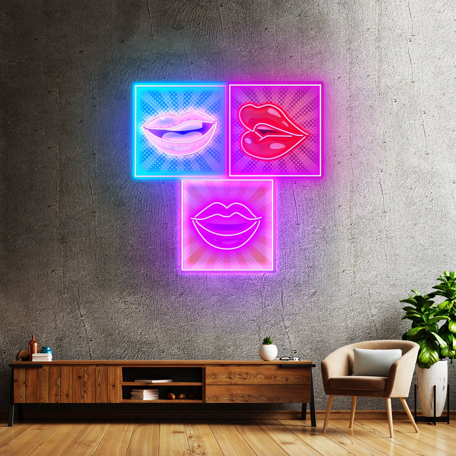 Lip Frame Custom Led Signs Artwork For Sale - Neon sign mounted on wall in room