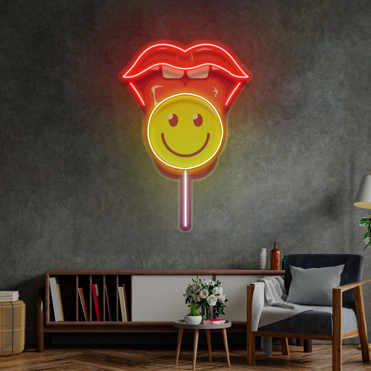 Lip Lollipop Pop Art Uv Printed Led Neon Sign For Home Cafe Bar Decor | Shineneon