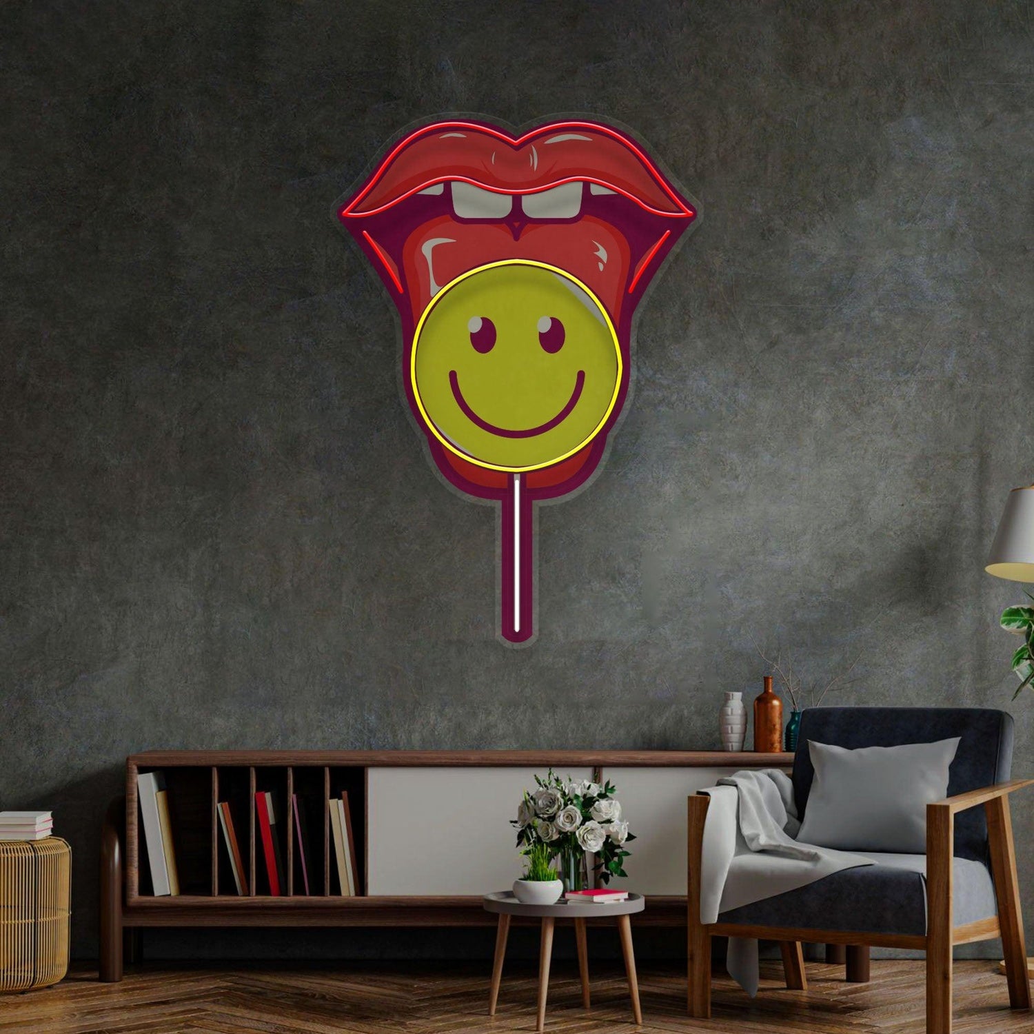 Lip Lollipop Pop Art Uv Printed Led Neon Sign For Home Cafe Bar Decor | Shineneon