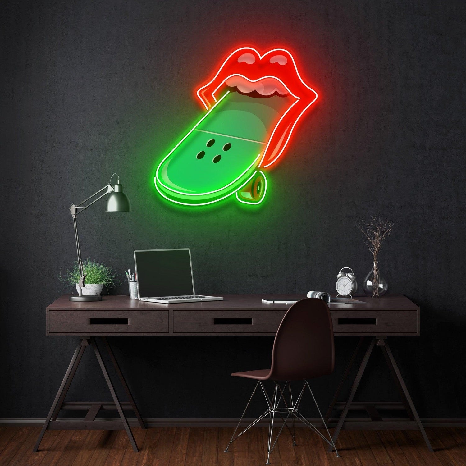 Lips Skateboard Uv Printed Led Neon Sign With Acrylic Artwork For Skateboard Room Decor | Shineneon