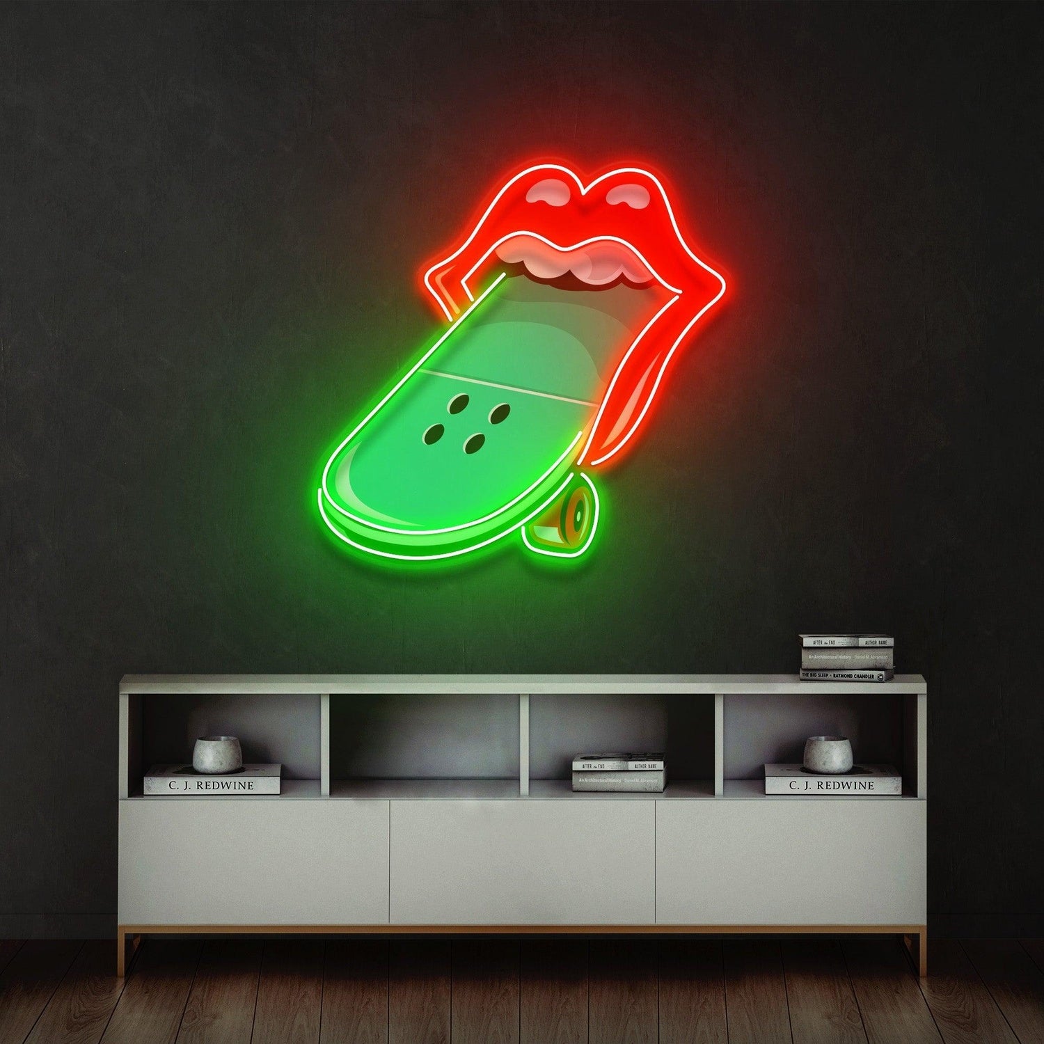 Lips Skateboard Uv Printed Led Neon Sign With Acrylic Artwork For Skateboard Room Decor | Shineneon