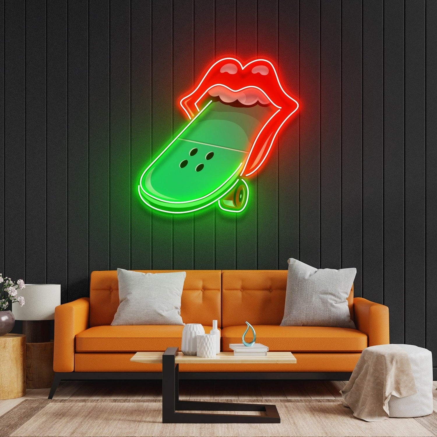 Lips Skateboard Uv Printed Led Neon Sign With Acrylic Artwork For Skateboard Room Decor | Shineneon