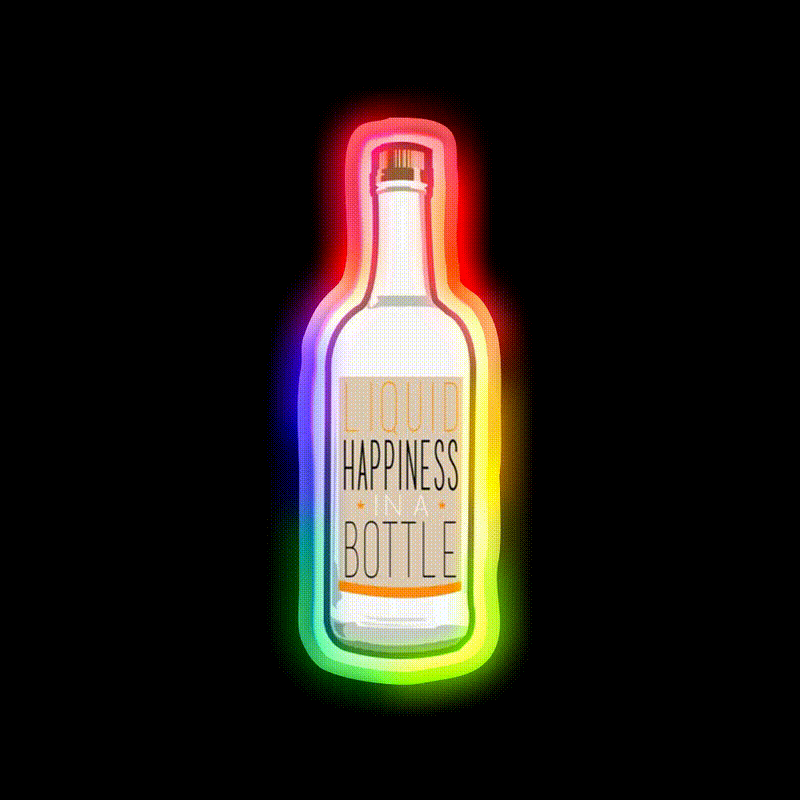 Liquid Happiness In A Bottle Vodka Bottle Flat Beer Bar Decor Led Neon Sign Rgb Color - LED neon sign close-up detail