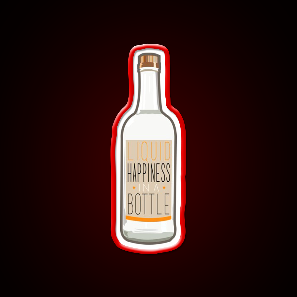 Liquid Happiness In A Bottle Vodka Bottle Flat Beer Bar Decor Led Neon Sign Rgb Color