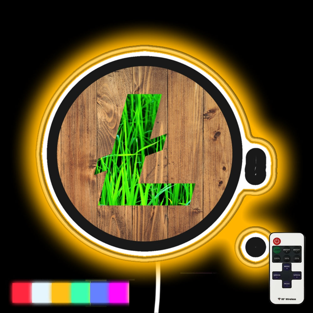 Litecoin Wood And Grass Led Neon Sign - Custom LED neon sign front view
