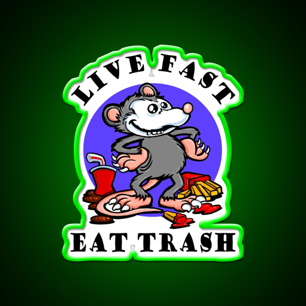 Live Fast Eat Trash Classic Fast Food Led Neon Sign For Burger Place Rgb Color