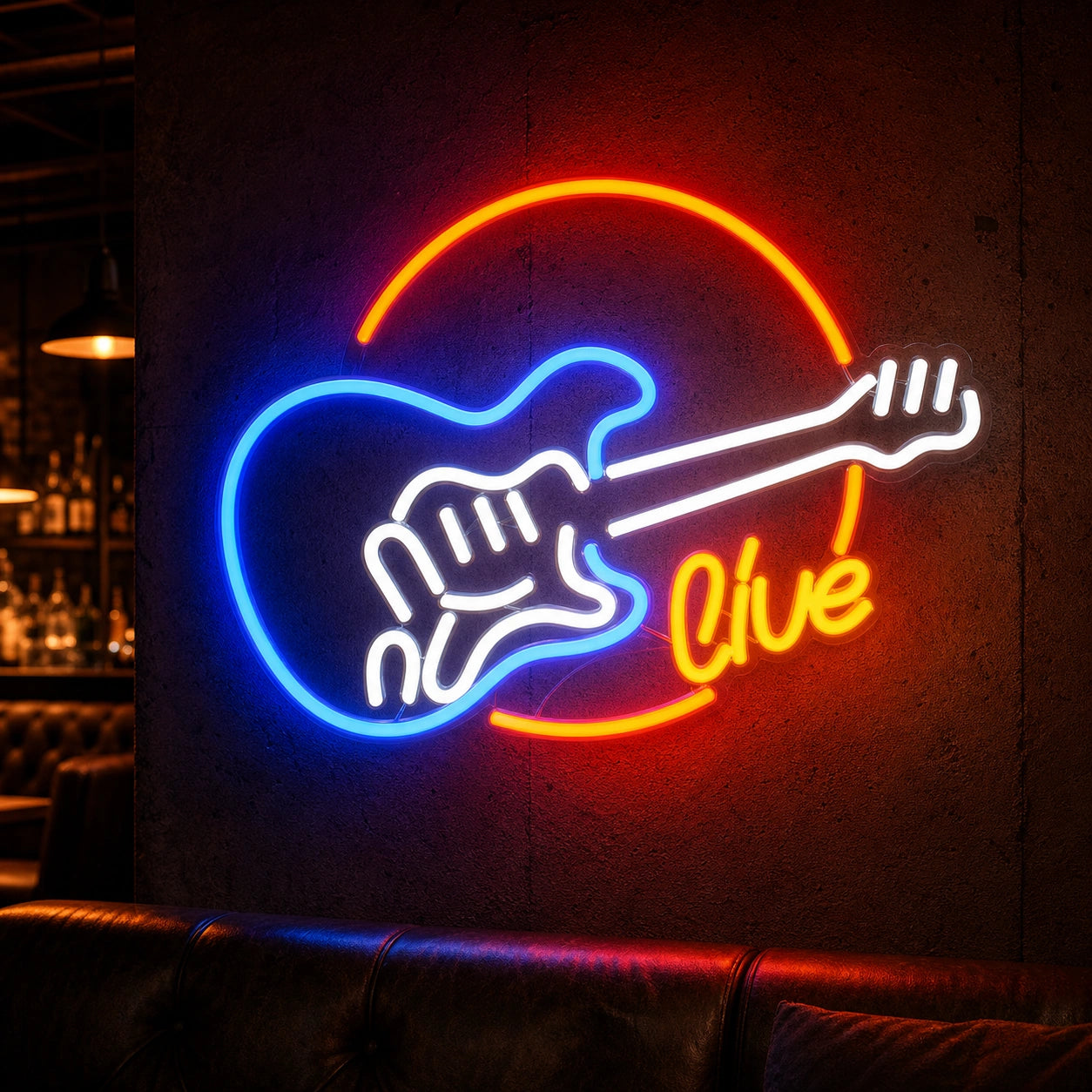 Live Guitar Circle LED Neon Sign Home Garage Wall Decoration high-converting product image