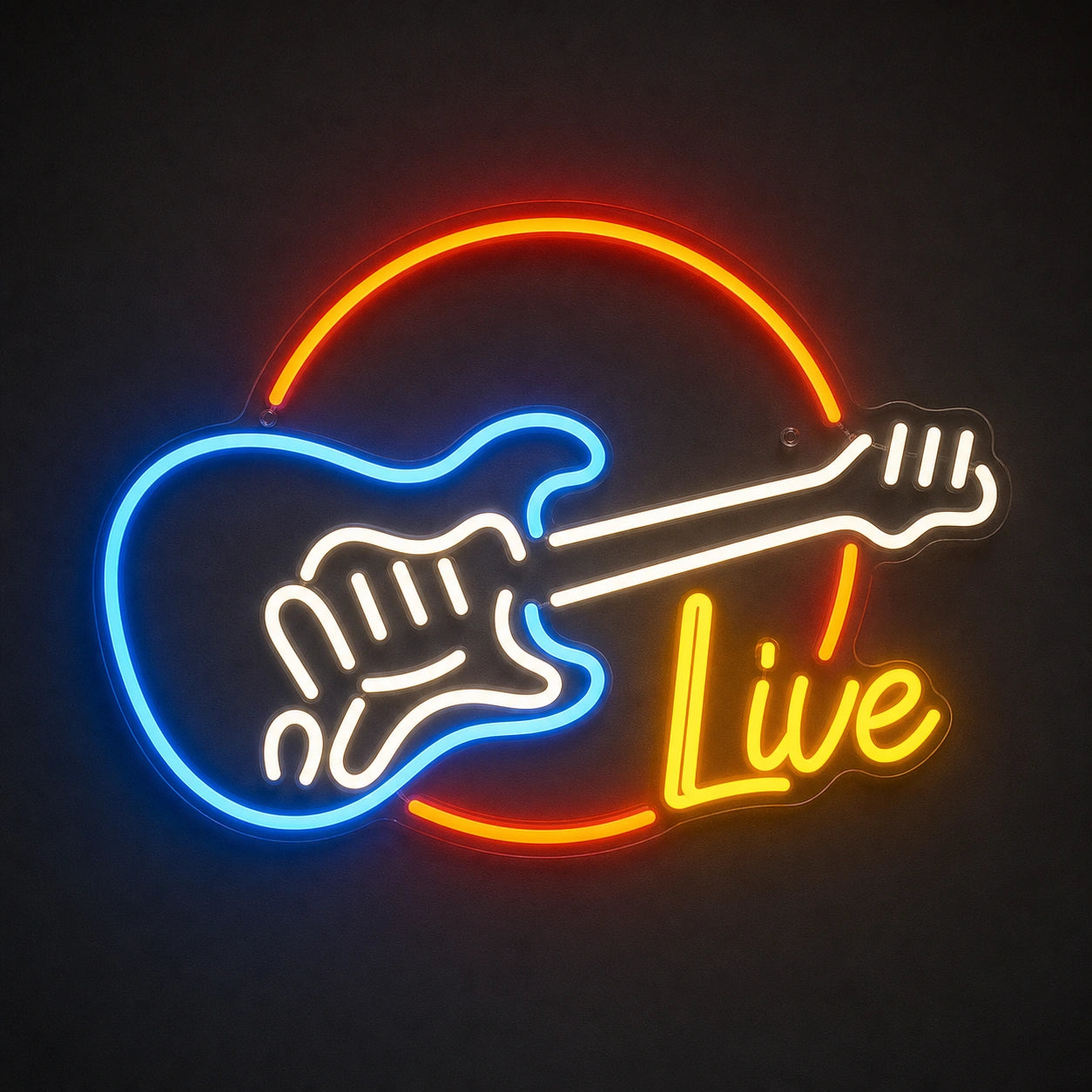 Live Guitar Circle LED Neon Sign Man Cave Neon Sign main product image
