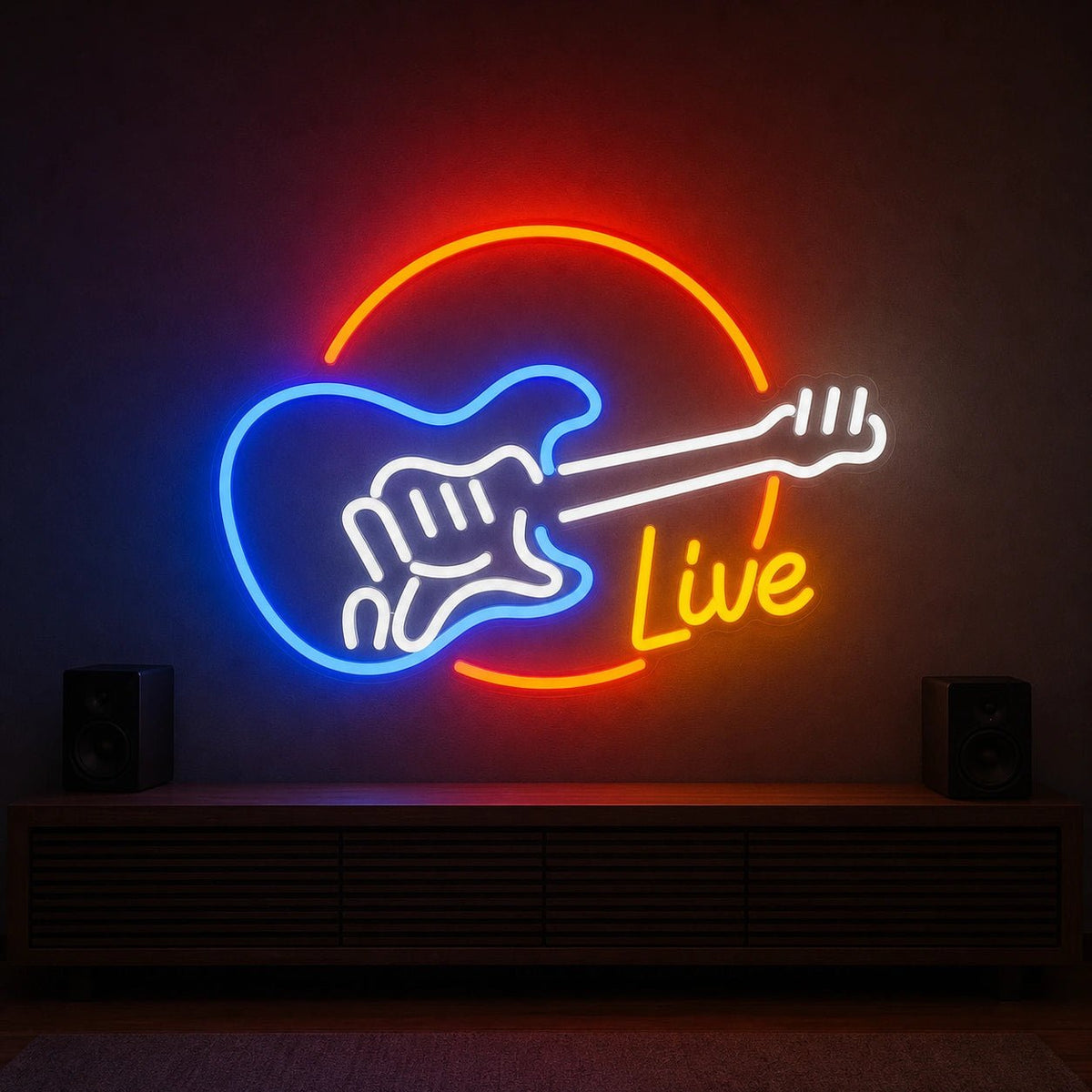 Live Guitar Circle LED Neon Sign Man Cave Neon Sign - Shineneon