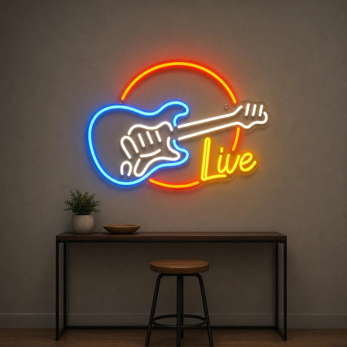Live Guitar Circle LED Neon Sign Man Cave Neon Sign - Shineneon