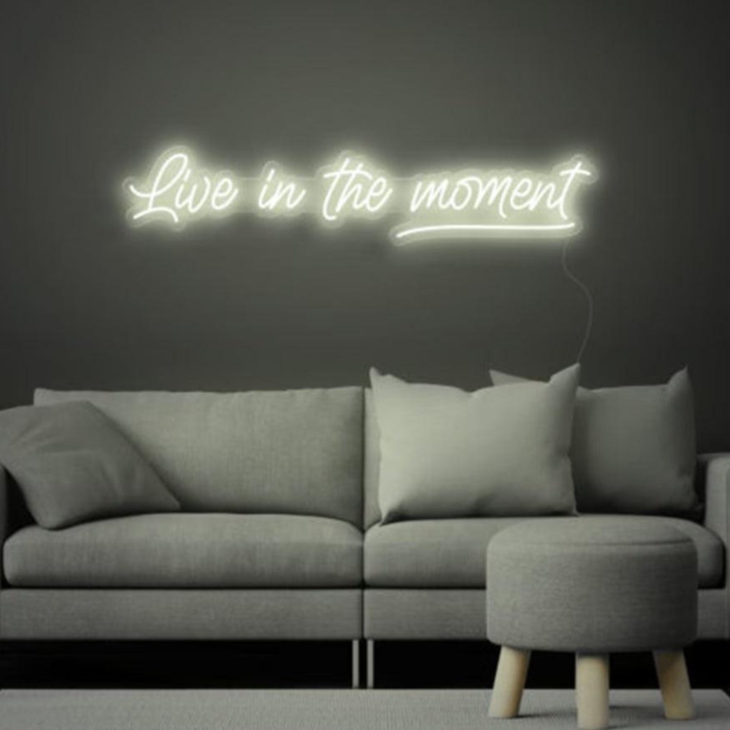 Live in the Moment White Script LED Neon Sign for Modern Home Decor | Shineneon