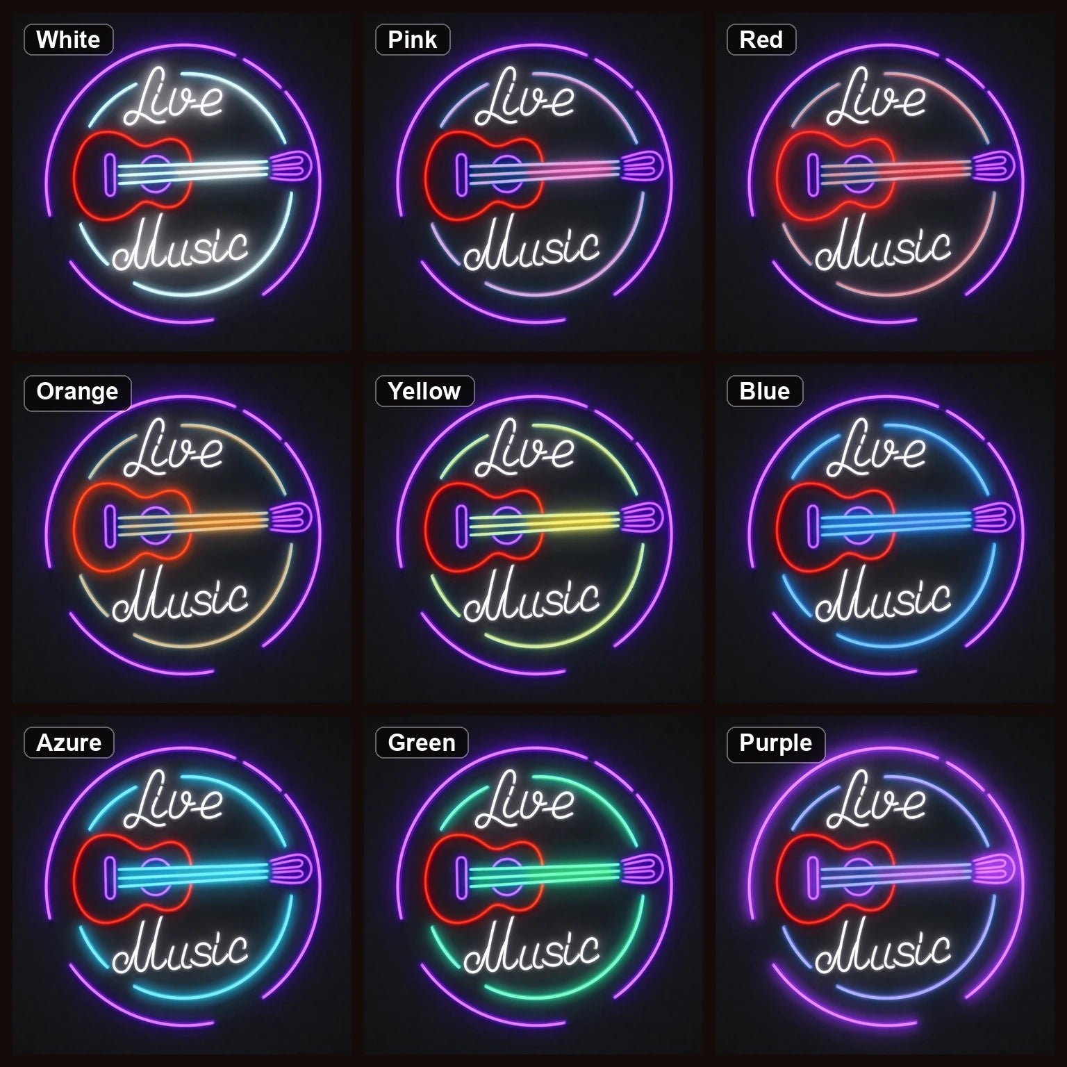Live Music Guitar Circle LED Neon Sign Man Cave Neon Sign - Shineneon