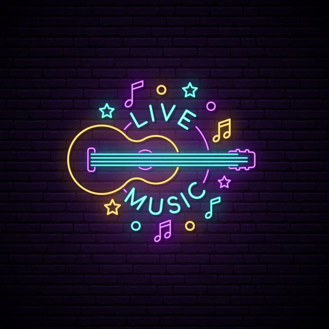 Live Music Guitar Music Notation Led Sign Business Neon Sign - Shineneon