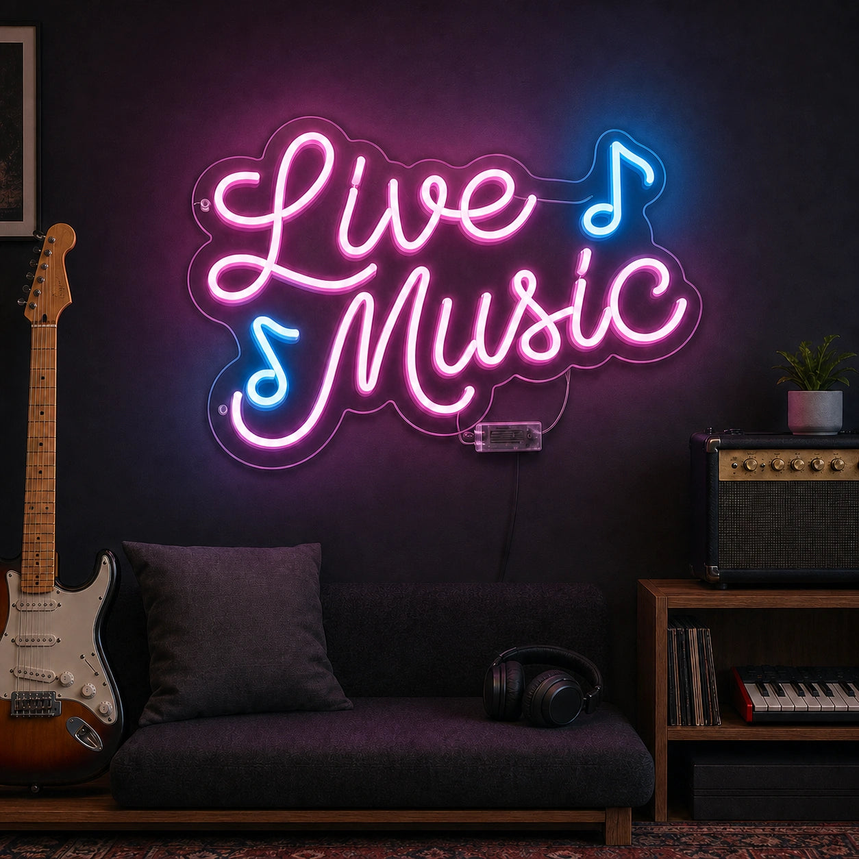 Live Music Notes LED Neon Sign Home Garage Wall Decoration size image