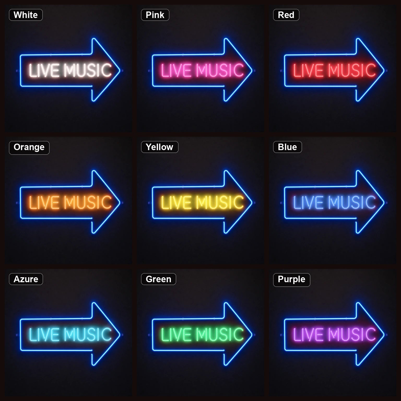 Live Music Right Arrow LED Neon Sign color grid