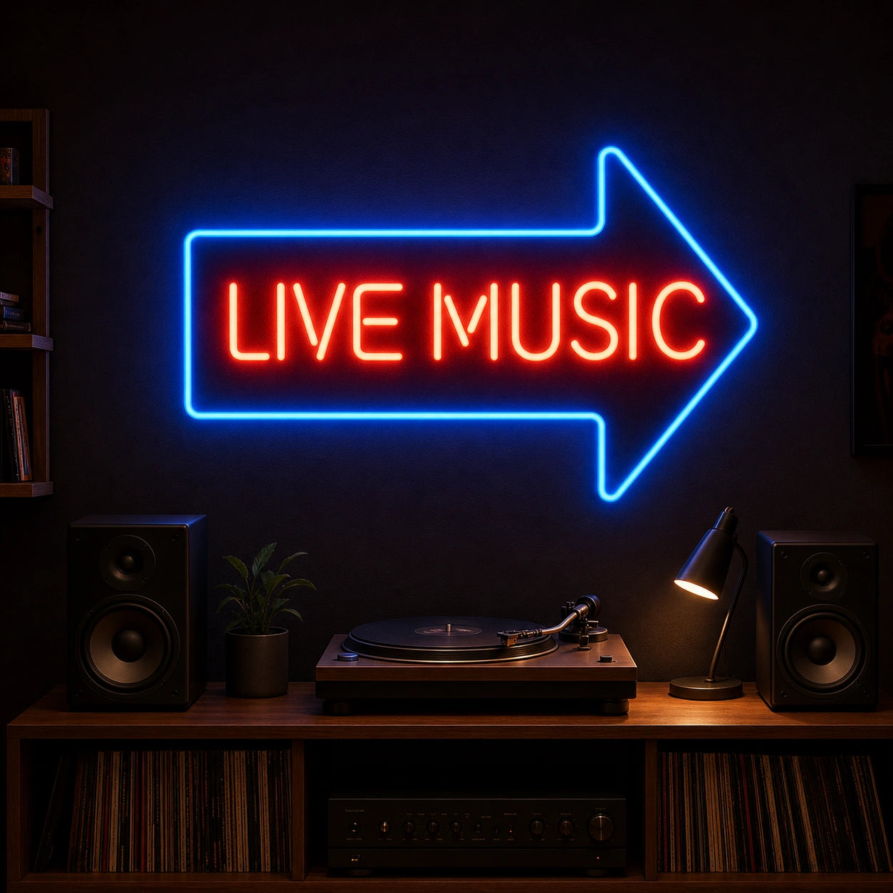 Live Music Right Arrow LED Neon Sign Home Garage Wall Decoration size image