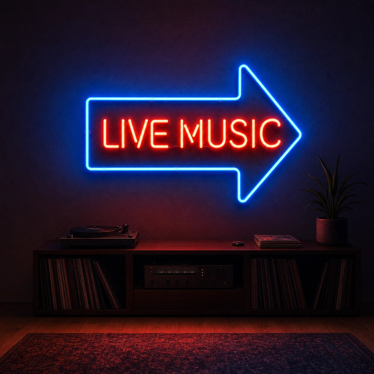 Live Music Right Arrow LED Neon Sign Man Cave Neon Sign real lifestyle scene