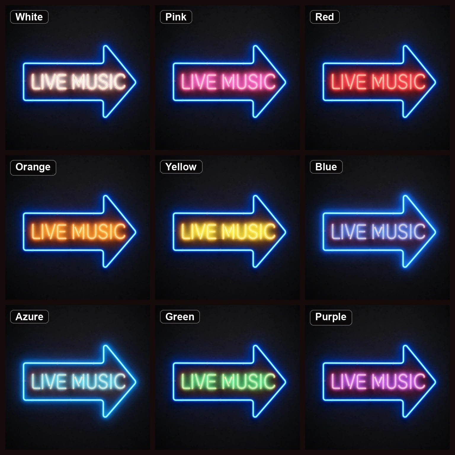 Live Music Right Arrow LED Neon Sign Man Cave Neon Sign color grid