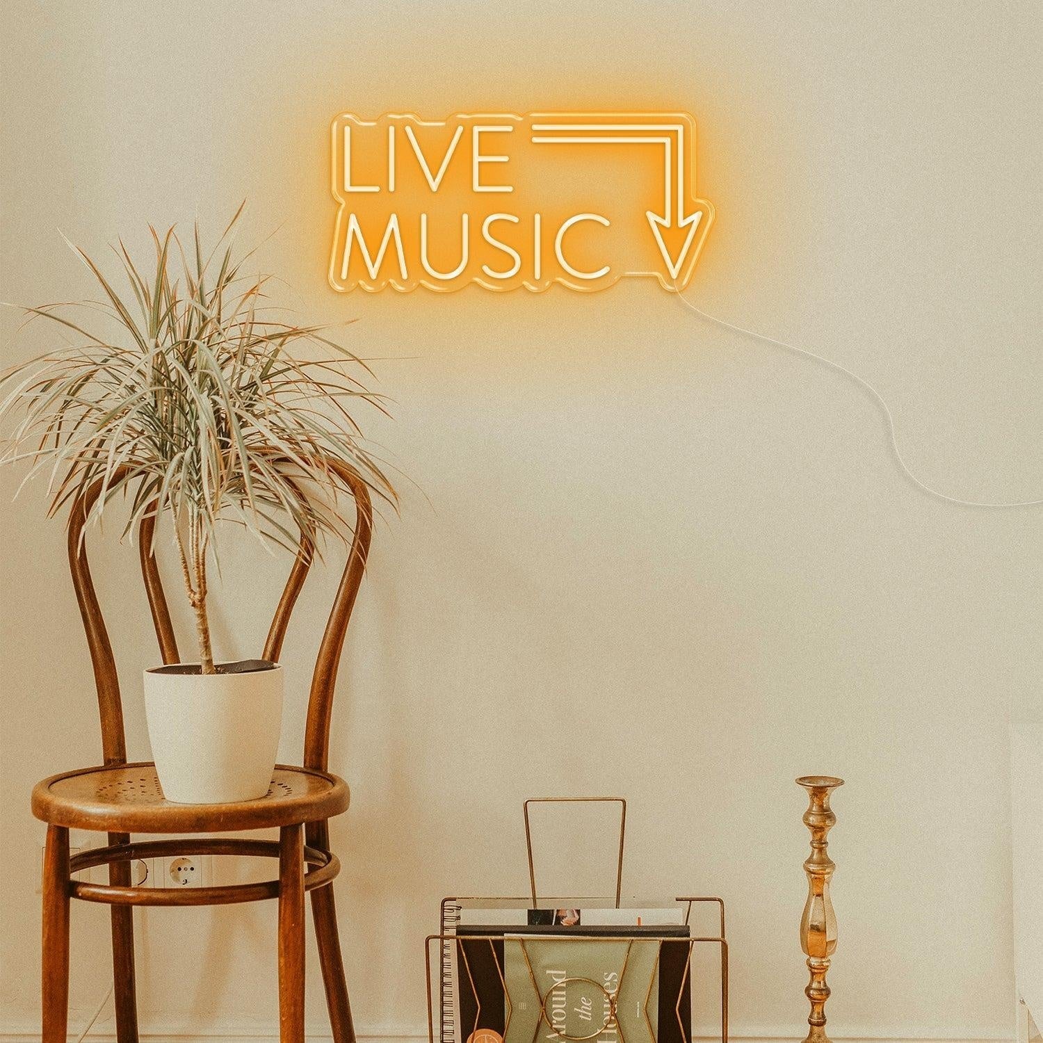 Live Music Warm Yellow Arrow Led Neon Sign For Cafe Music Bar | Shineneon