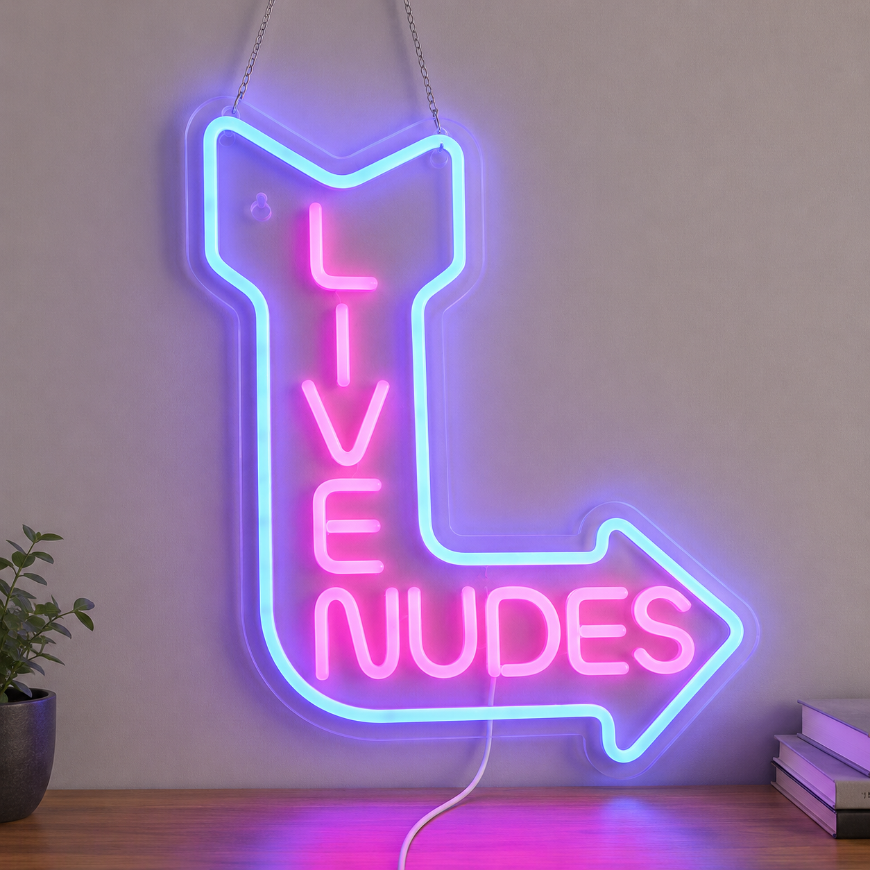 Live Nudges On The Side Of A Building Next To A Potted Plant LED Neon Sign main product image
