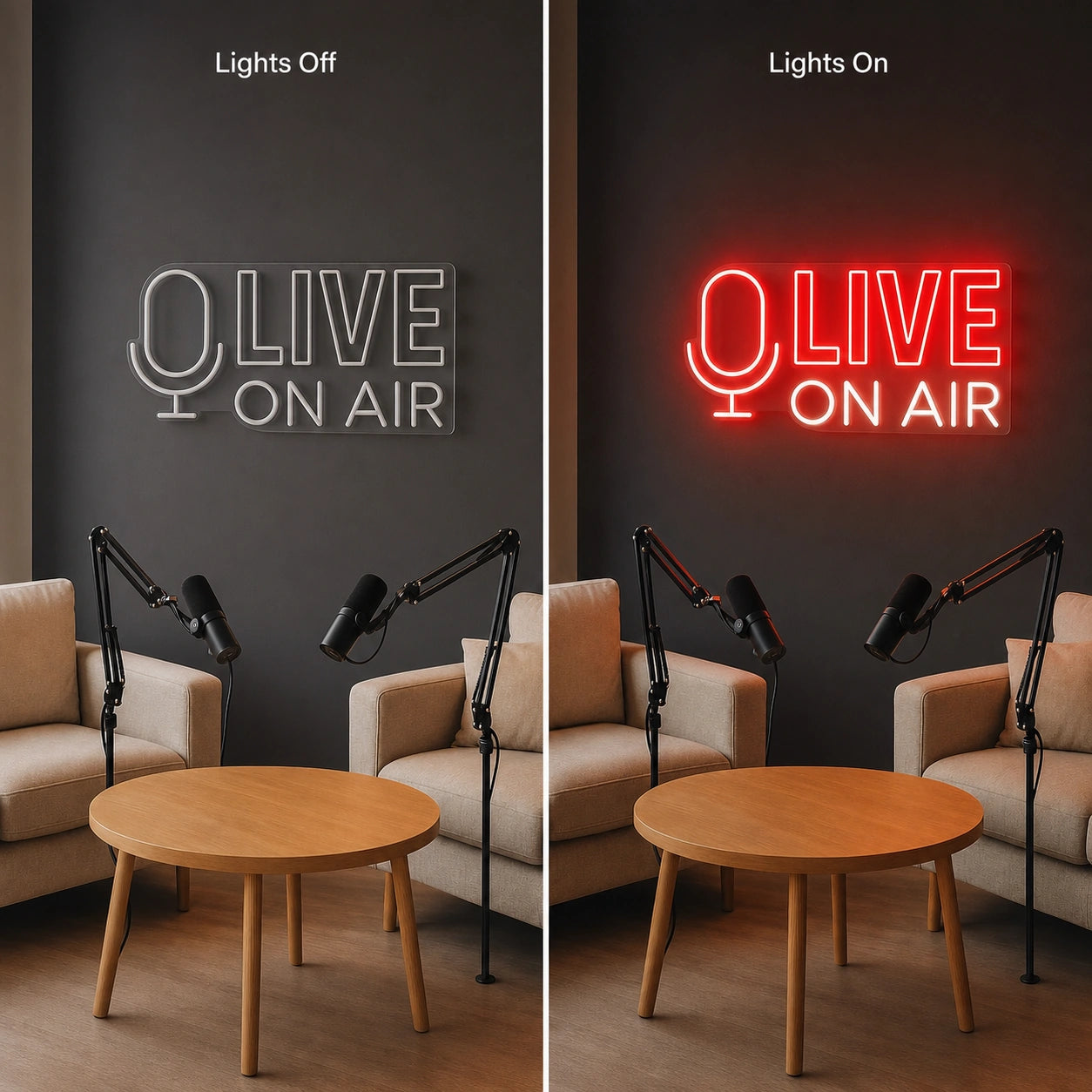 Live Room Decor LED Neon Sign Garage Neon Sign day and night comparison