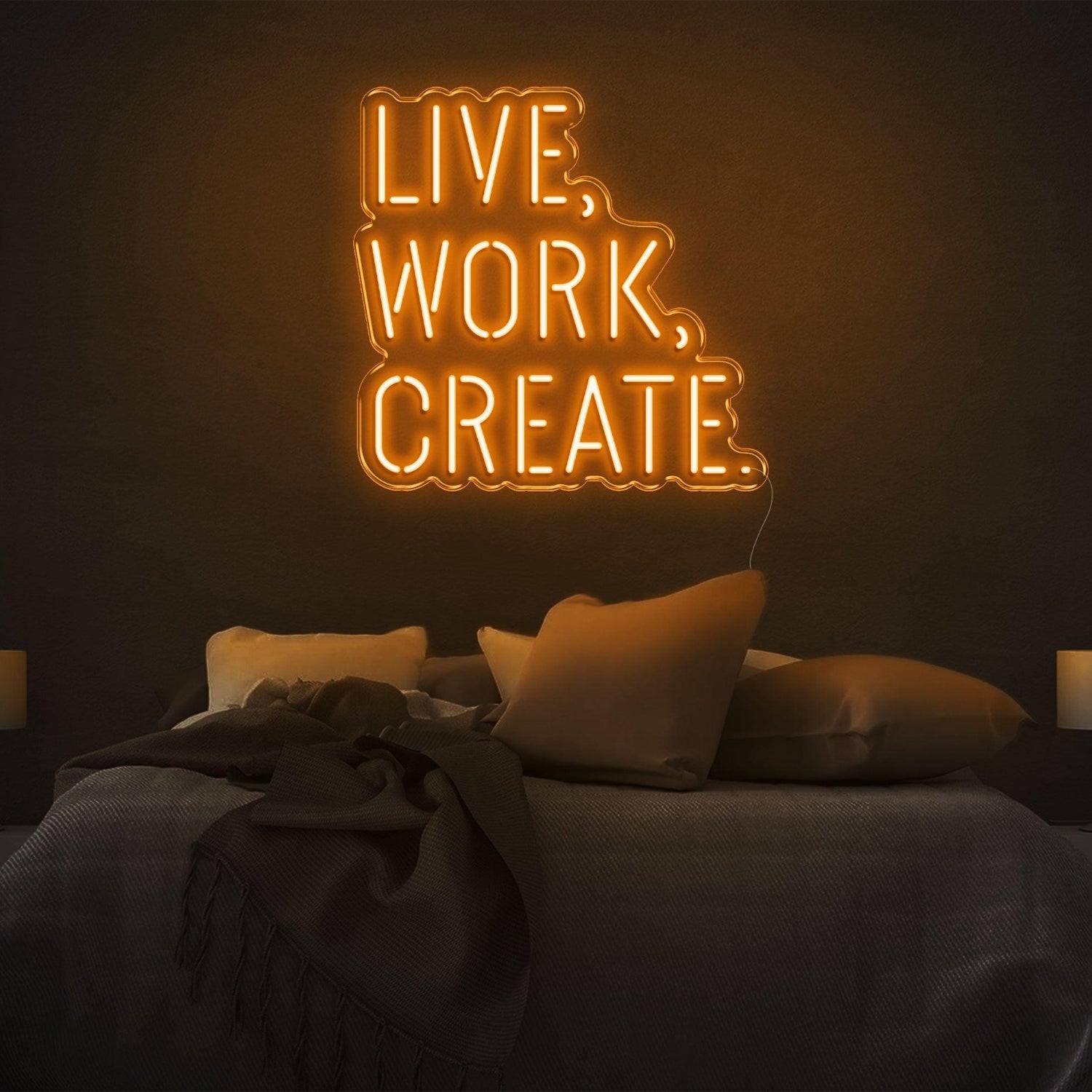 Live Work Create Warm Yellow Led Neon Sign For Bedroom Decor | Shineneon