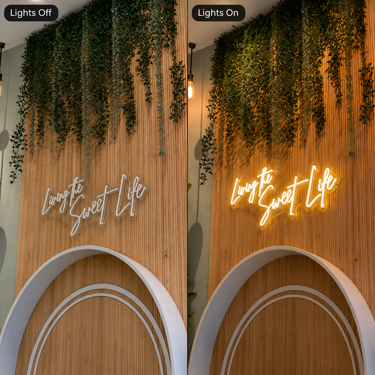Living The Sweet Life LED Neon Sign - 06 Day Night Comparison